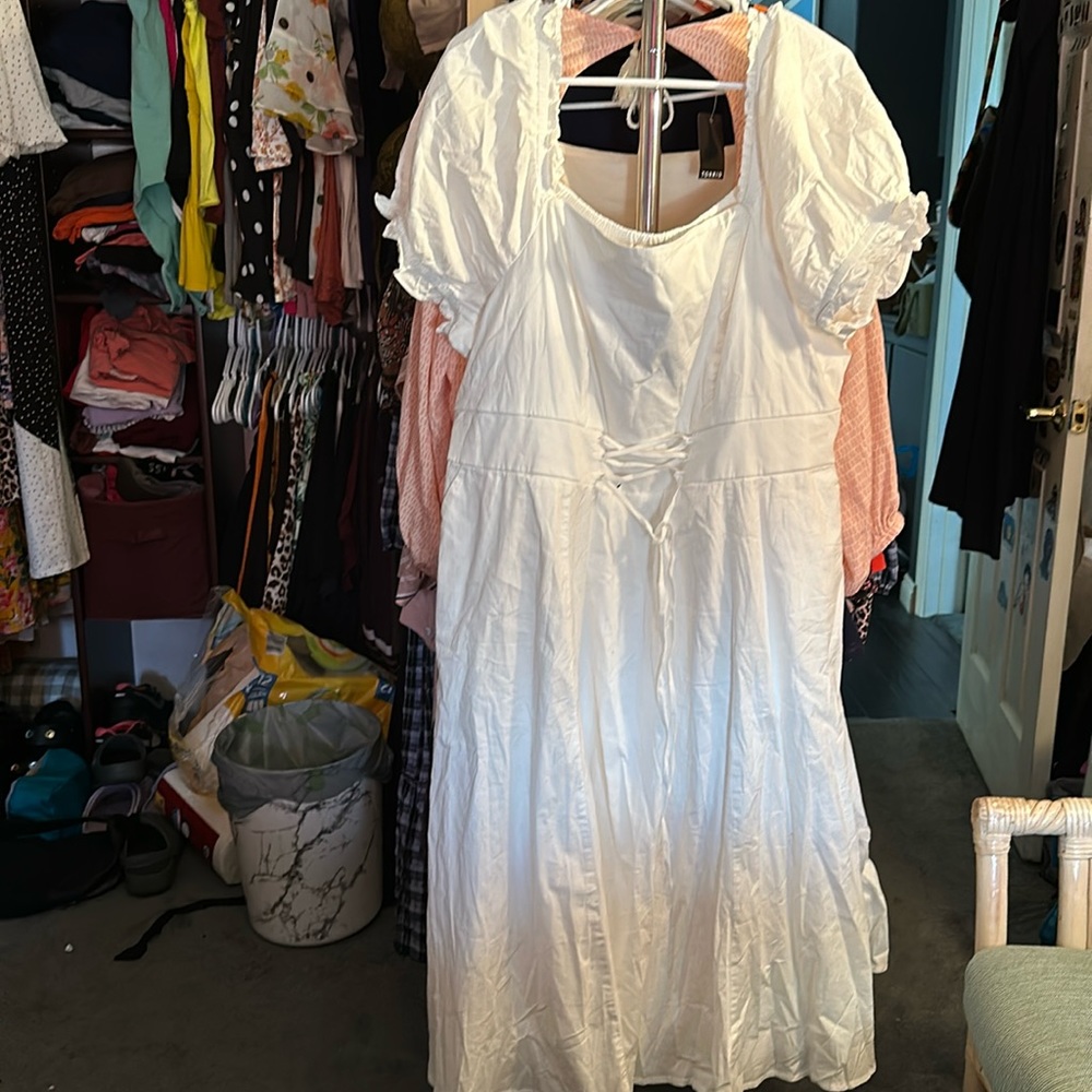 MIDI poplin shirred bodice fit n flare dress